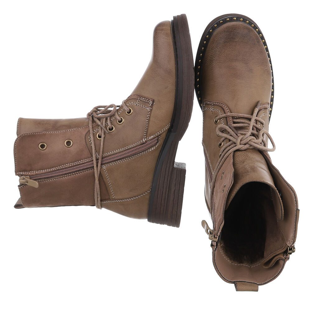 Ital-Design Damen Boots mit Schnürung und Reißverschluss für Alltag Stiefelette (90542922) Blockabsatz Schnürstiefeletten in Hellbraun