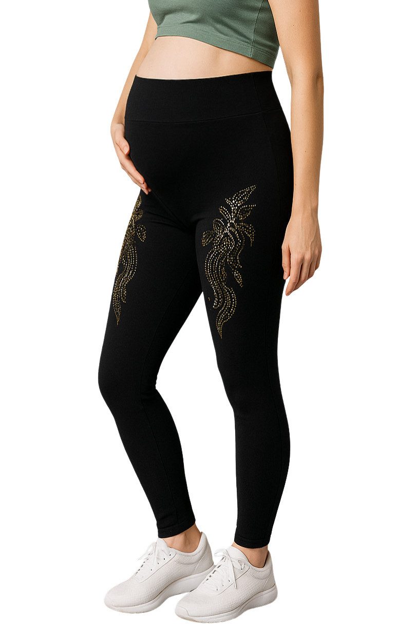 dy_mode Umstandsleggings Damen Umstandsleggings mit Glitzer-Details Schwangerschaftsleggings mit Glitzer-Details