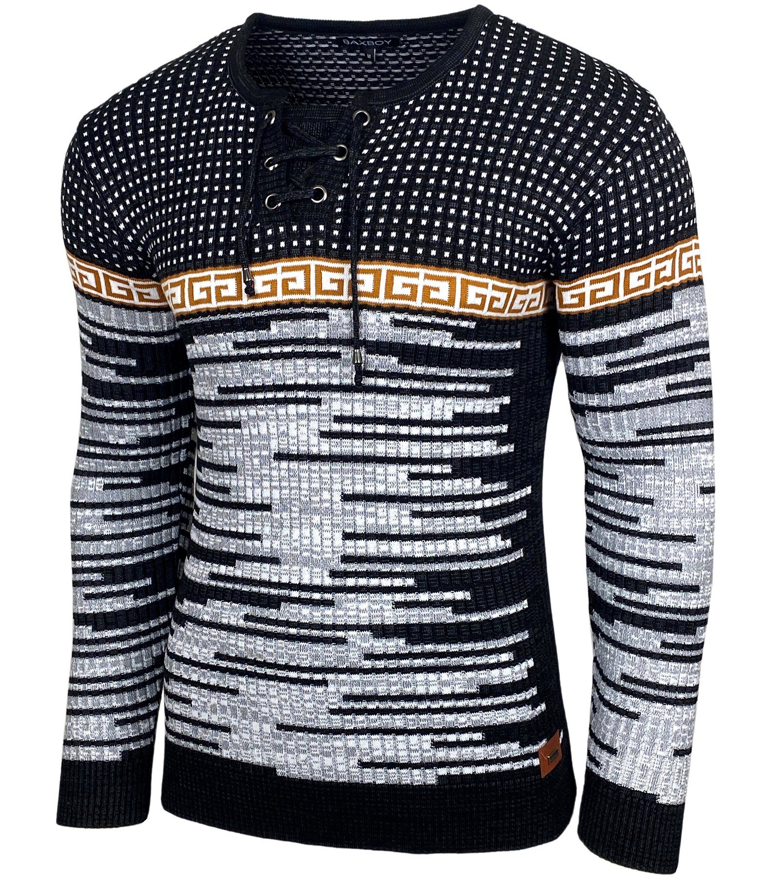 Baxboy Strickpullover BAXBOY Herren stylischer Rundhals Strick-Pullover B-52156 Schwarz