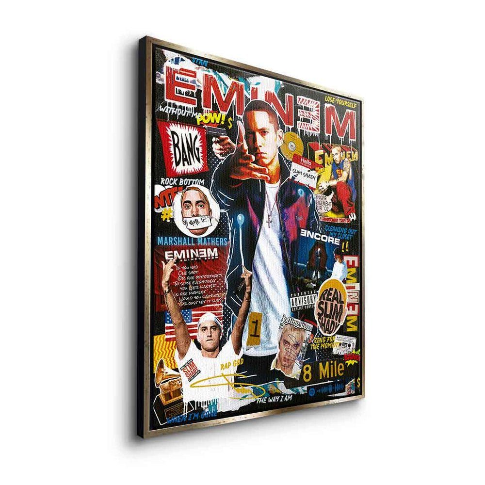 DOTCOMCANVAS® Leinwandbild, Leinwandbild Eminem Pop DOTCOMCANVAS goldener premium Rahmen mit collage Rahmen Art