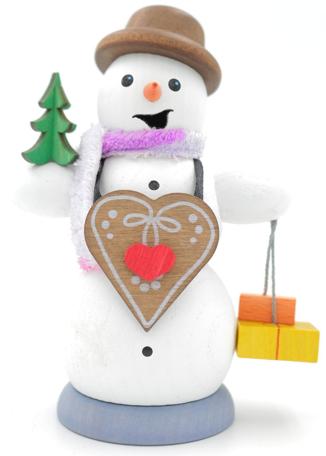 Drechslerei Kuhnert Räuchermännchen Räuchermännchen Schneemann mit Lebkuchenherz 13 cm - Echt Erzgebirge
