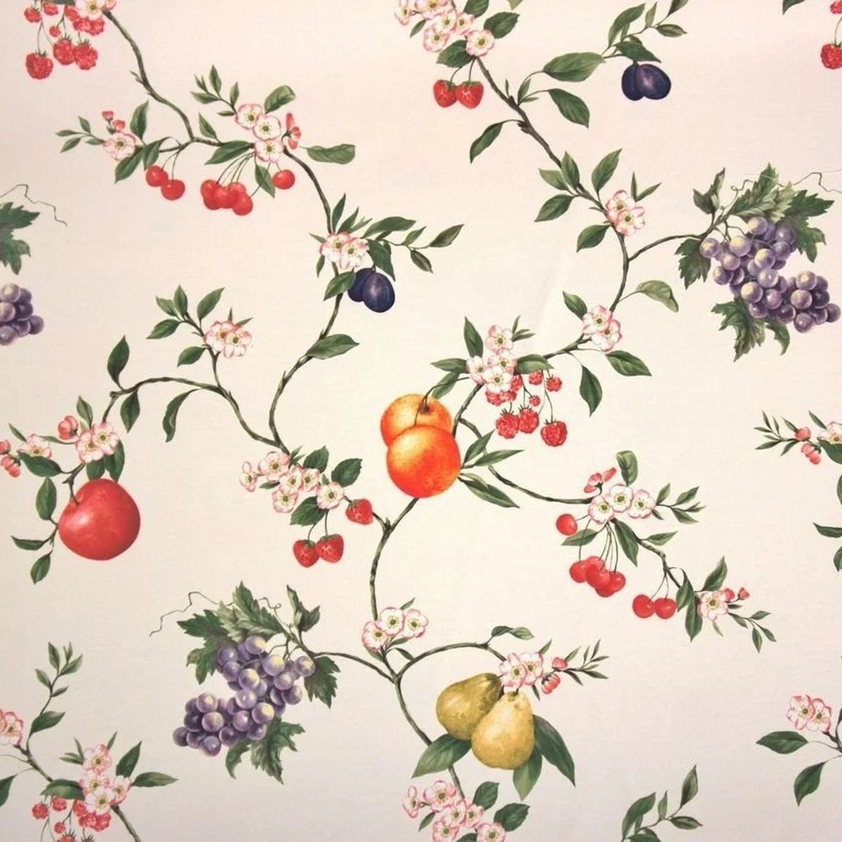 Stofferia Stoff Dekostoff Baumwolle Früchte Tuti Fruti Ecru, Meterware