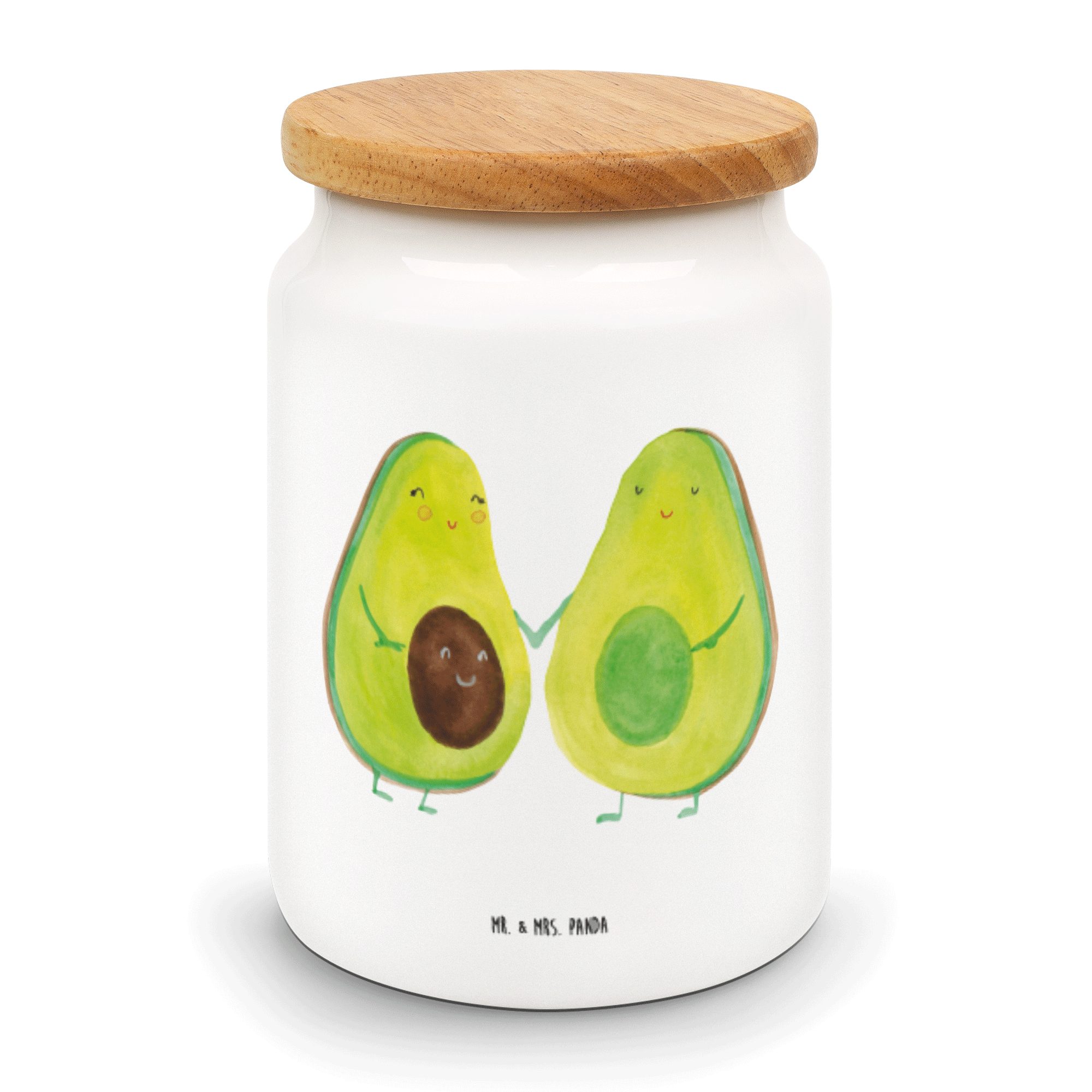 Mr. & Mrs. Panda Vorratsdose - Aufbewahrungsdose, (1-tlg) Avocado Pärchen Geschenk, Weiß Keramik, Vorratsbehälter, 