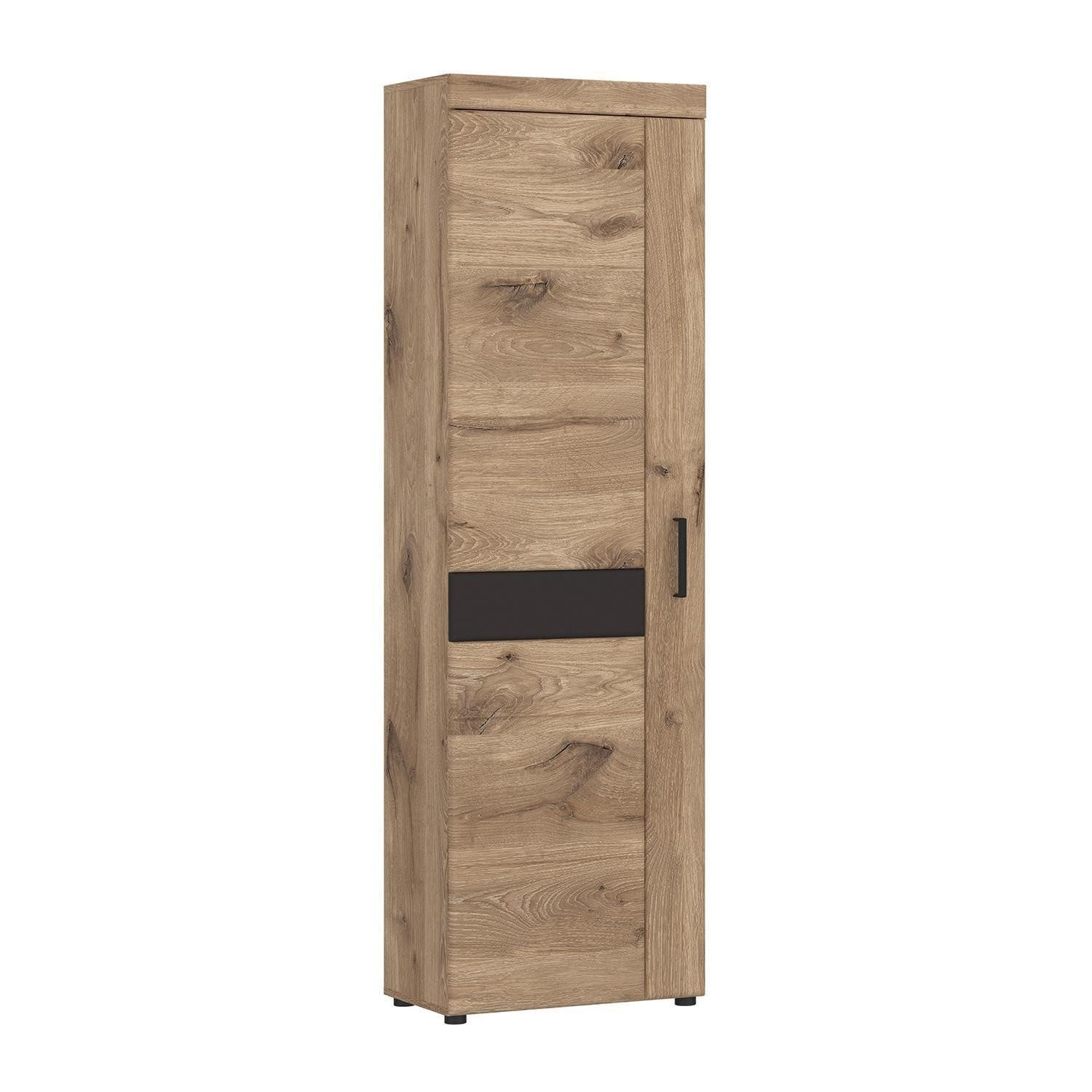 Meble Wójcik Garderobenschrank GRANO, Grau, Viking Eiche Dekor, MDF, 1 Tür, Soft-Close-Funktion, B 58 x H 198 x T 38 cm