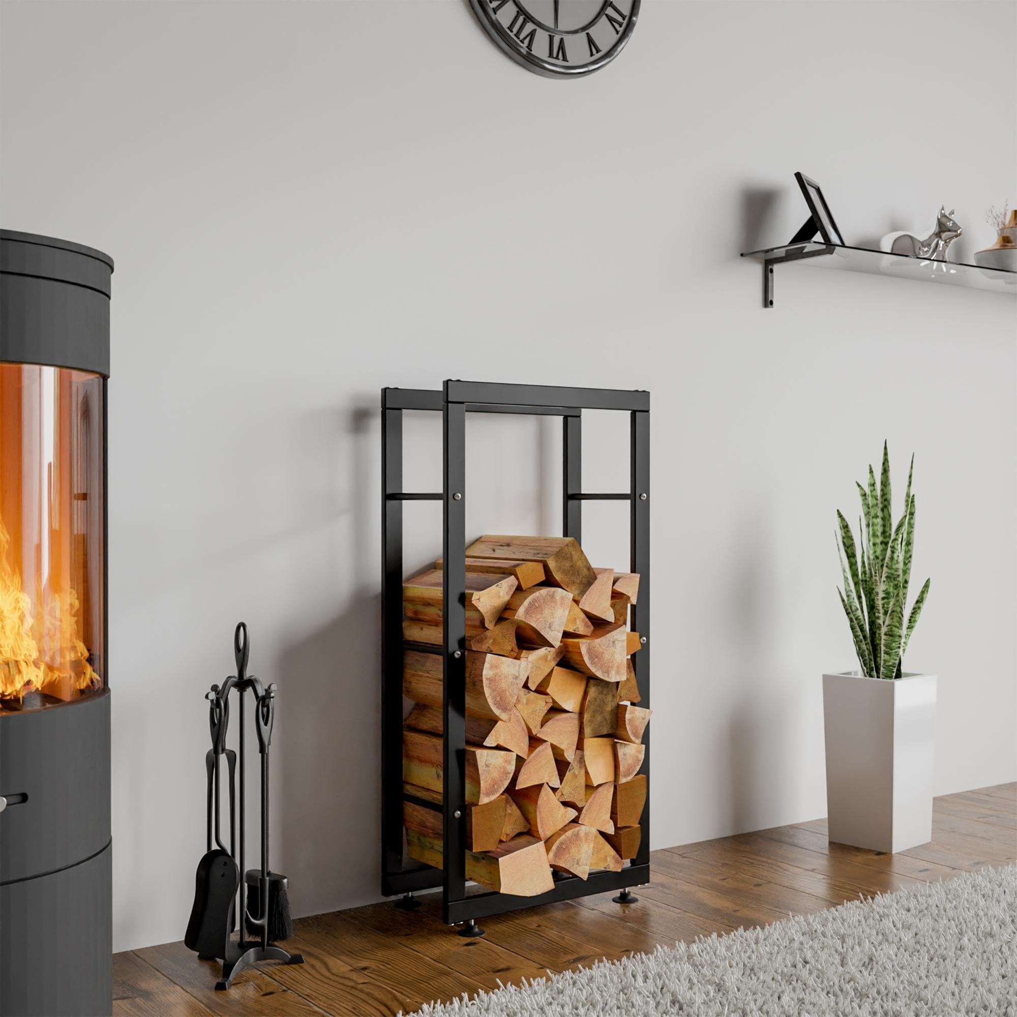 CLP Kaminholzregal Keri V2, BxTxH:40x25x100 cm, (1er), schwarzes Metall