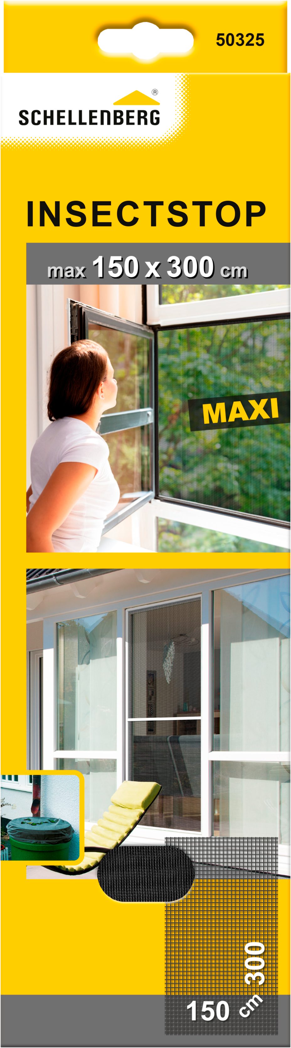 SCHELLENBERG Fliegengitter-Gewebe Maxi für große Fenster, (Packung, 1-St), Insektenschutz und Mückenschutz, 150 x 300 cm, anthrazit und weiß