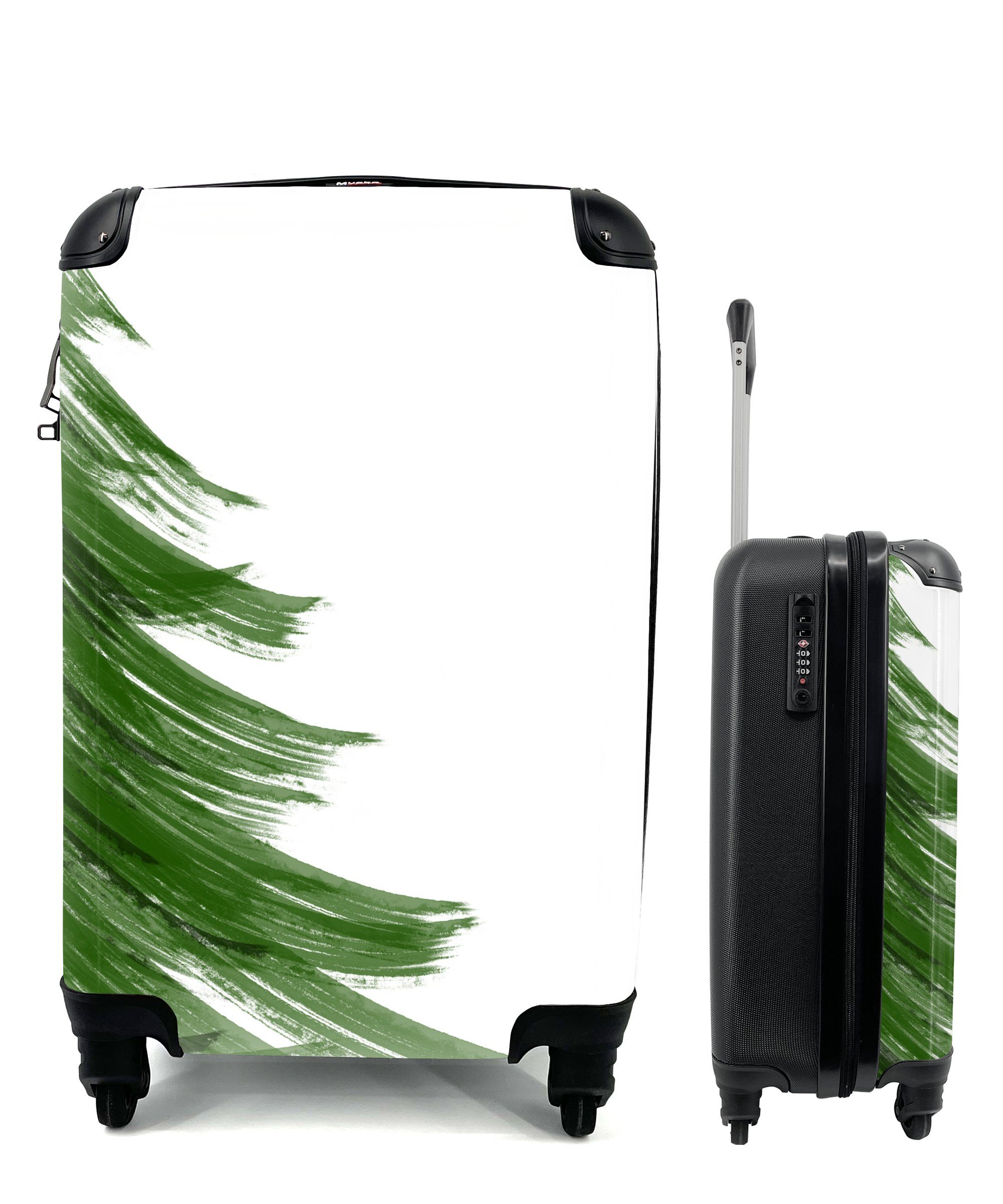 MuchoWow Handgepäckkoffer Grüner Farbfeger in Form eines Weihnachtsbaums, 4 Rollen, Reisetasche mit rollen, Handgepäck für Ferien, Trolley, Reisekoffer