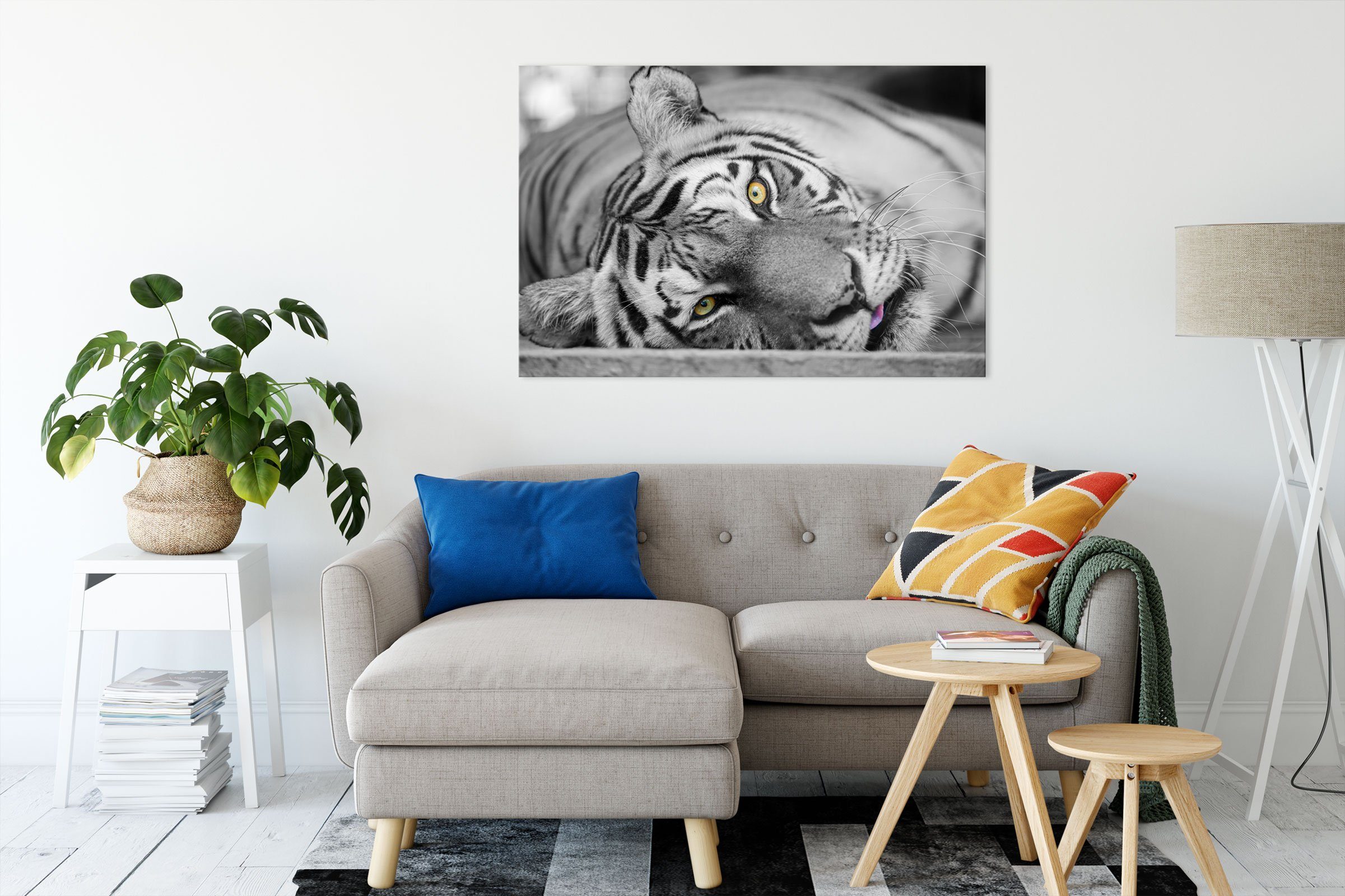 Pixxprint Leinwandbild bespannt, Tiger, Tiger Leinwandbild (1 St), inkl. fertig ruhender Zackenaufhänger ruhender