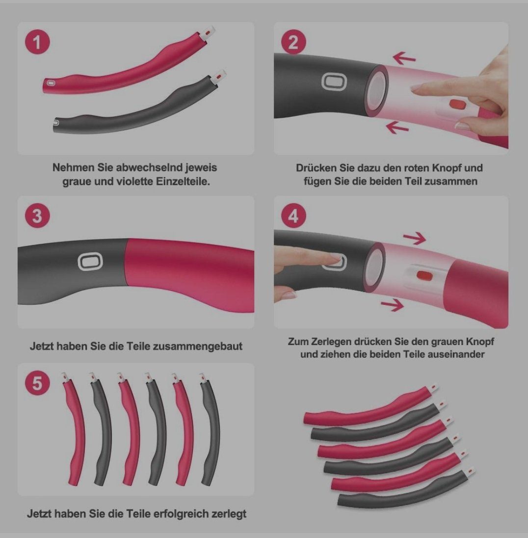 Wooja Hula-Hoop-Reifen Hula-Hoop-Reifen Fitness Pink-Grau 8-teilig