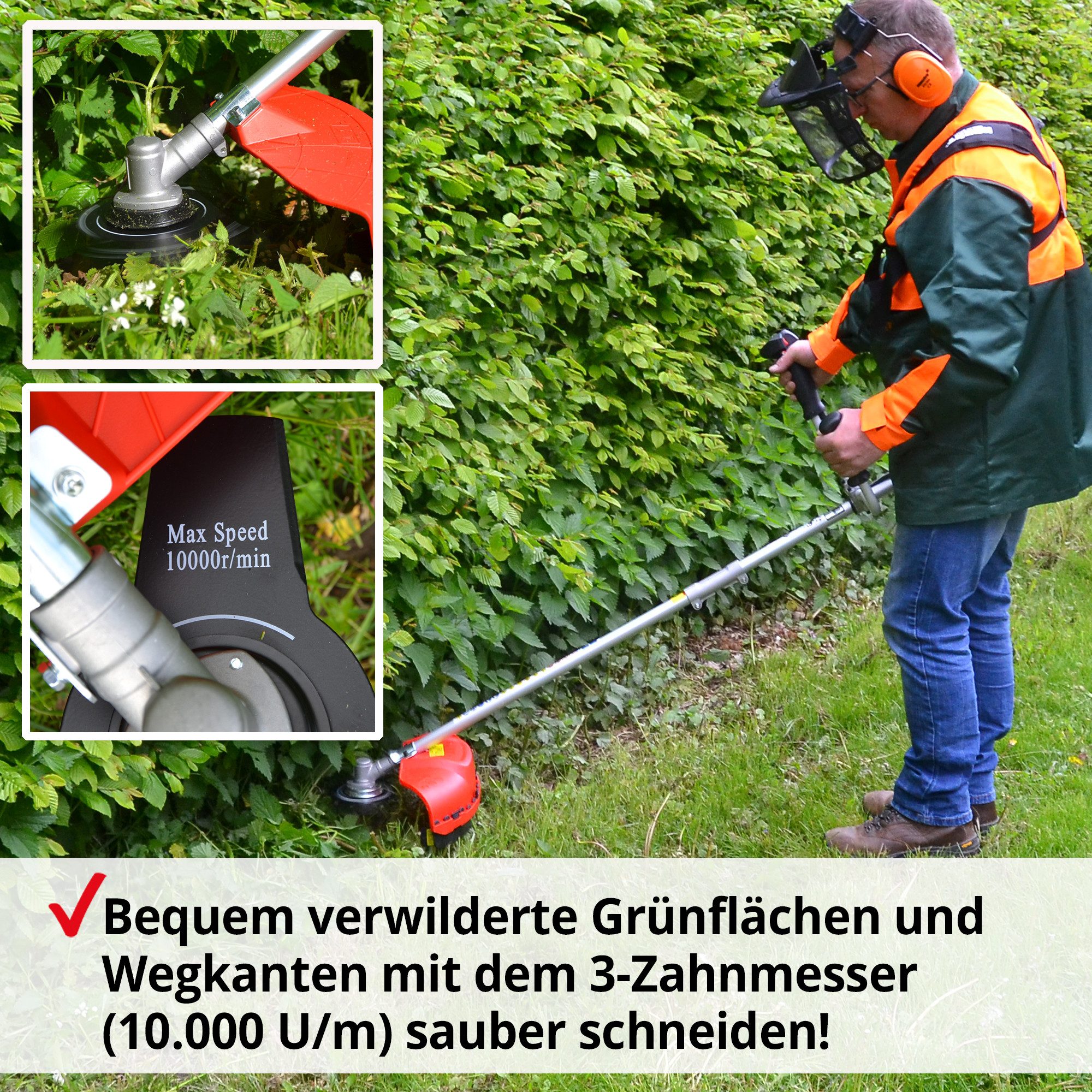 Hecht Benzin-Freischneider 142 BTS inklusive Tragegurt, 25,4 cm Arbeitsbreite Messer, 40 cm Arbeitsbreite Faden, 2 PS