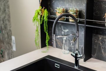 VIZIO Küchenarmatur 4-Wege Küchenarmatur für Sprudelanlagen und Wasserfiltersysteme mit 360 ° schwenkbarem Auslauf und abnehmbarer 2-strahl-Handbrause - Chrom Hochdruck, Hochwertige Verchromung, 4 Wege, Separater Filterwasser-Zulauf mit 2 Wege Umstellventil, Abnehmbare 2 Strahl Brause