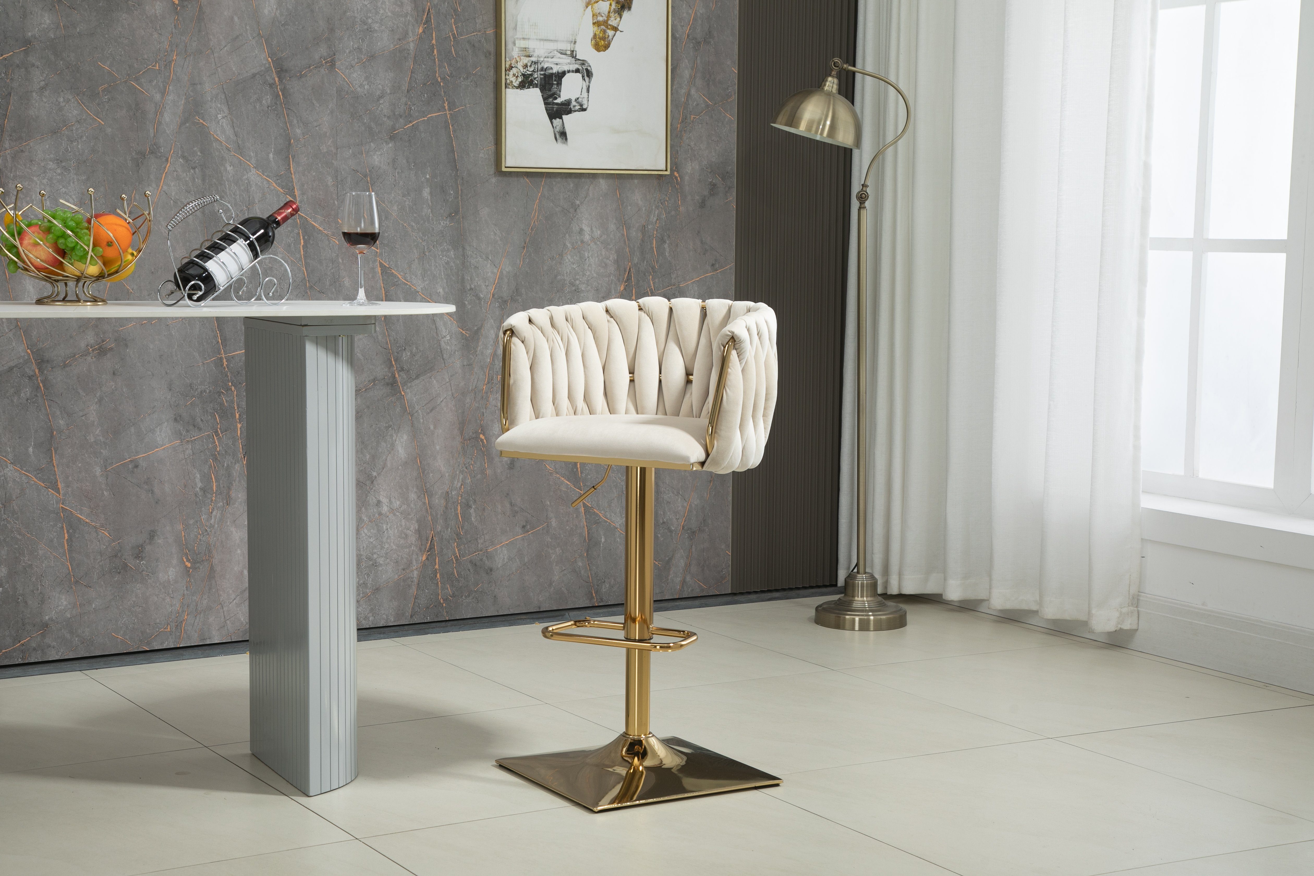 Odikalo Barhocker 2er Barstühle drehbar verstellbar mit Fußstütze Sockel Samt mehrfarbig, 57*43*70cm – Bild 4 von 5