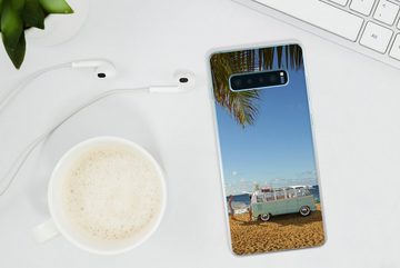 MuchoWow Handyhülle Strand - Bus - Surfen, Phone Case, Handyhülle Samsung Galaxy S10+, Silikon, Schutzhülle