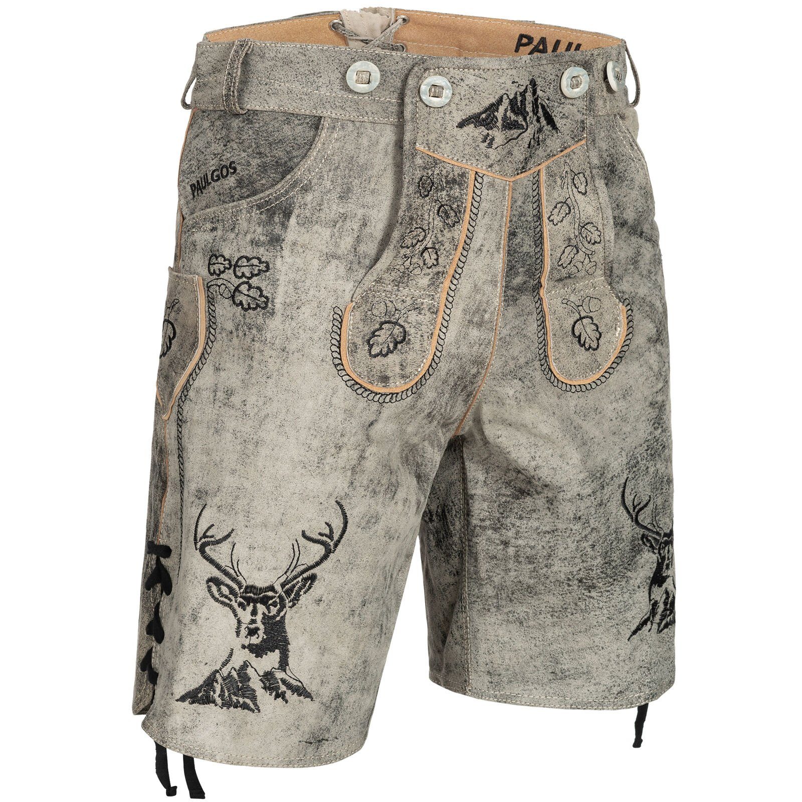 Trachtenhose Herren Lederhose Kurz mit Trägern 100% Echtleder - HK4 ANTIK