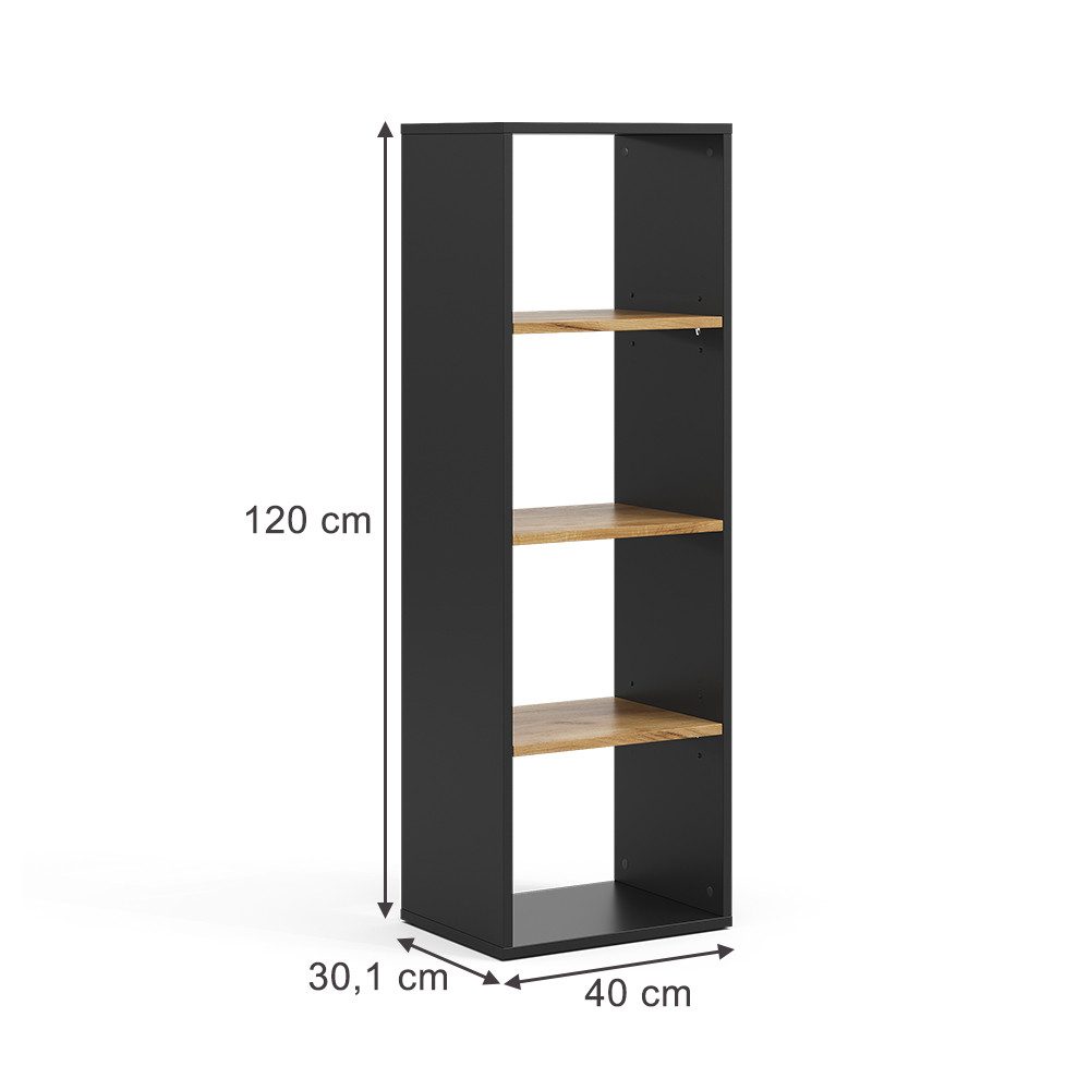 Vicco Bücherregal Tomy, Anthrazit/Goldkraft Eiche, 40 x 120 cm,4 Fächer günstig online kaufen