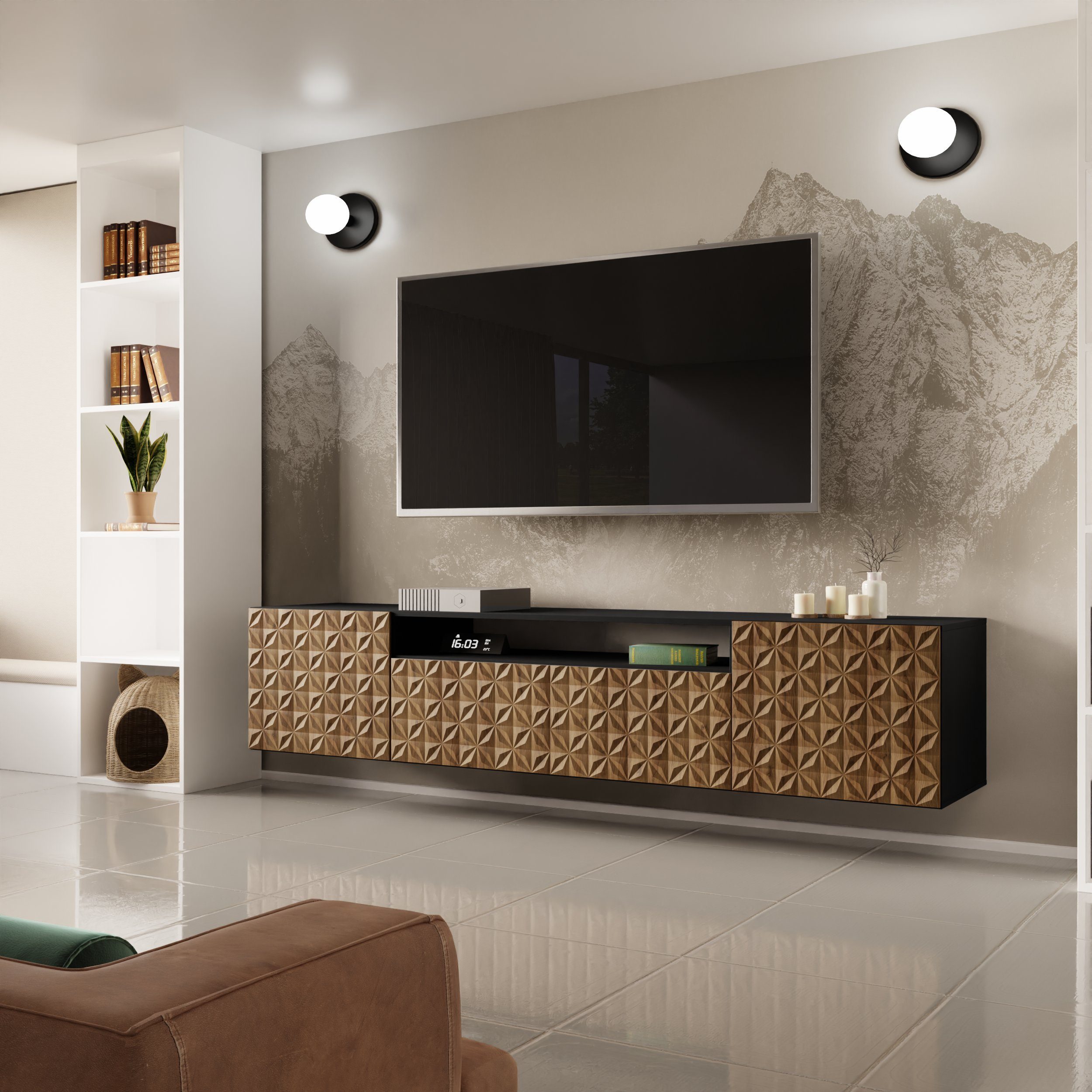 Beautysofa TV-Schrank Modernes RTV-Kabinett mit gefräster günstig online kaufen
