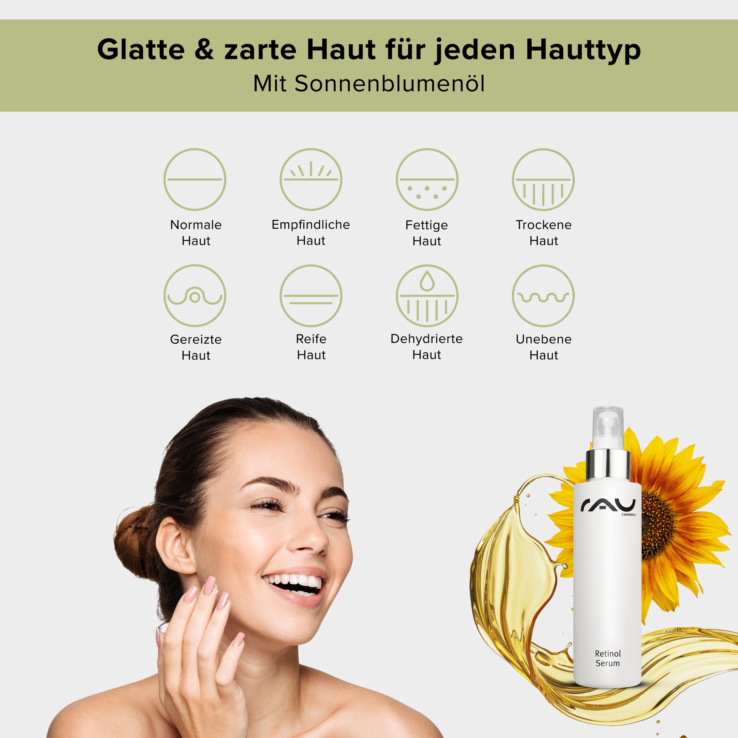 RAU Cosmetics Gesichtsserum Retinol Serum mit Vitamin A - für unreine Haut & reife Haut, Anti-Aging, Anti-Unreinheiten