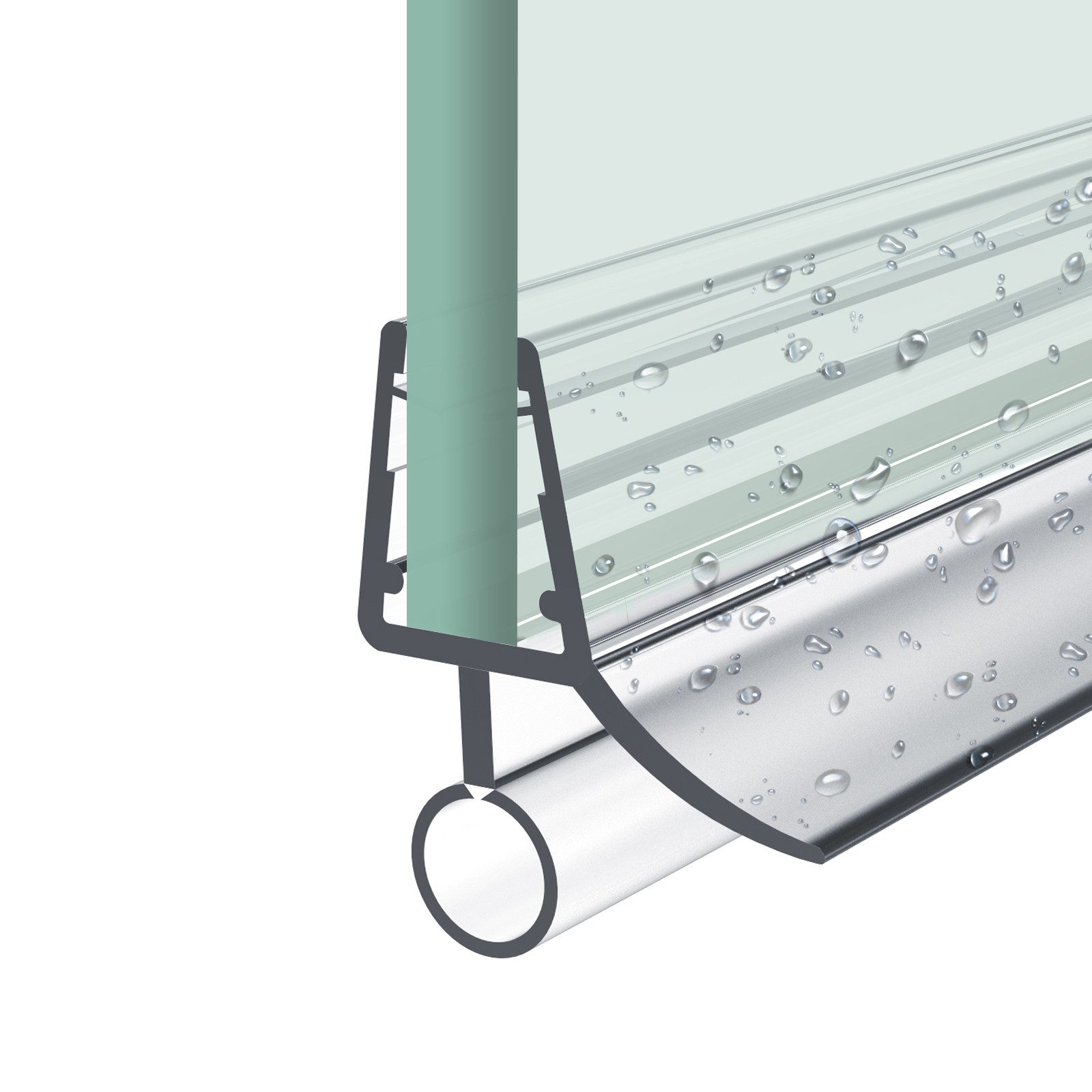 MEYKOERS Duschdichtung Ersatzdichtung für 7-8 mm Glas PVC Wasserabweiser Dichtungsprofiler, L: 100 cm, (Duschdichtung mit Rundlippe, 1-St), Transparent Duschdichtung für Glas