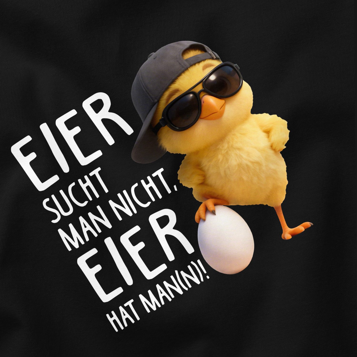MoonWorks Print-Shirt Herren T-Shirt Statement Spruch - Eier sucht man nicht, Eier hat Mann mit Print – Bild 4 von 4