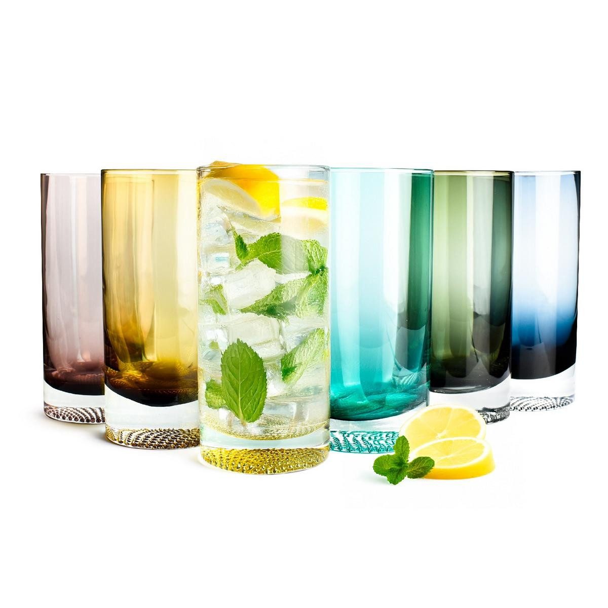 Sendez Longdrinkglas 6 Bunte Longdrinkgläser 340ml Saftgläser Cocktailgläser, 6-tlg., Glas