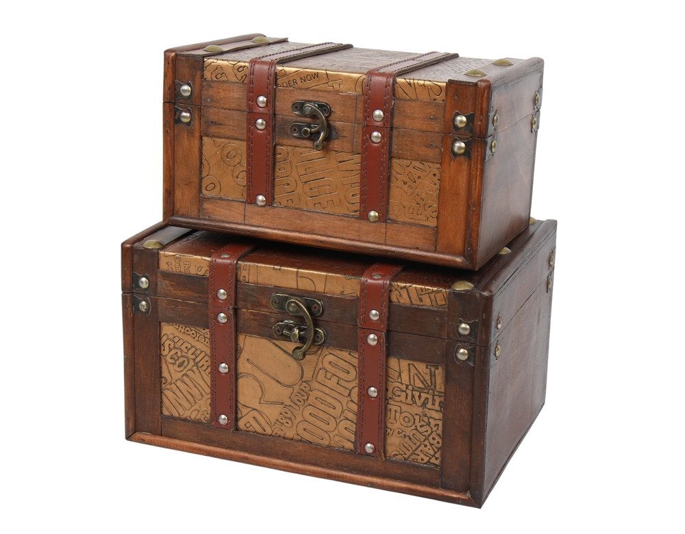JS GartenDeko Aufbewahrungsbox Deko Vintage Koffer 2-er Satz hochwertige Holztruhen Retro L 28/24 cm