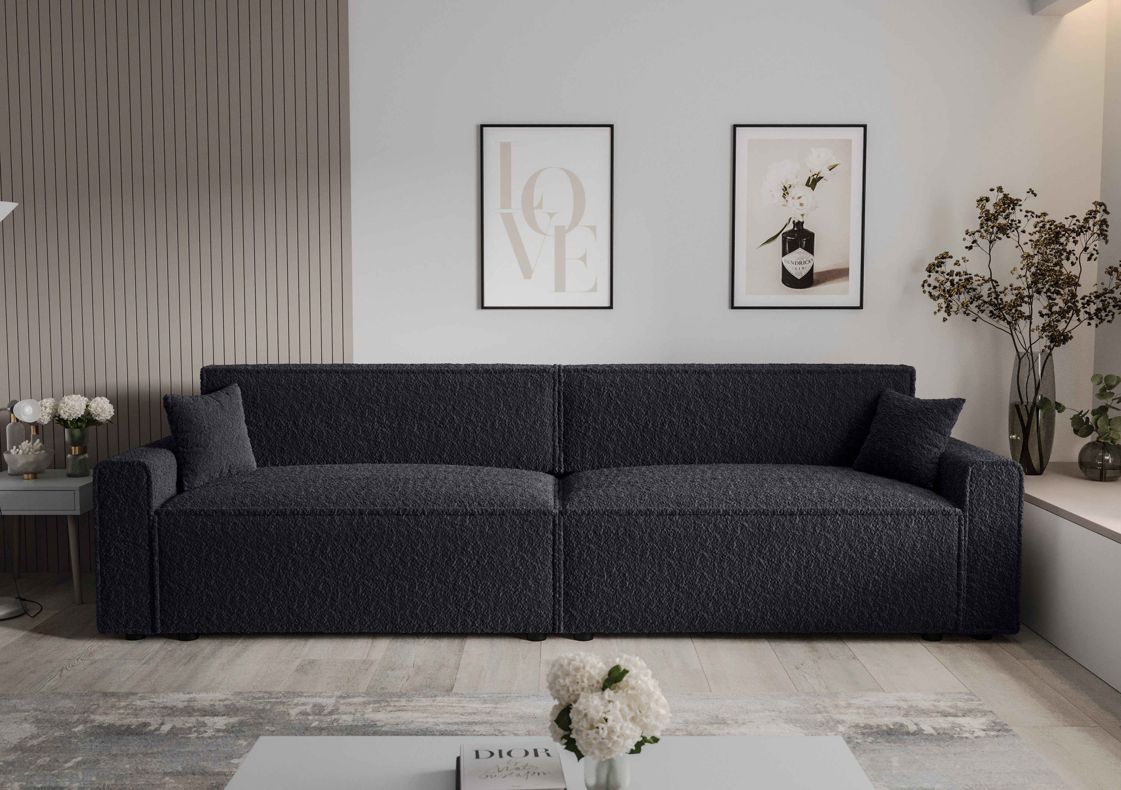 Bettkasten MIRA 292cm X2 Schlaffunktion COUCH mit und Schwarz BIS Schlafsofa, pressiode Sofa