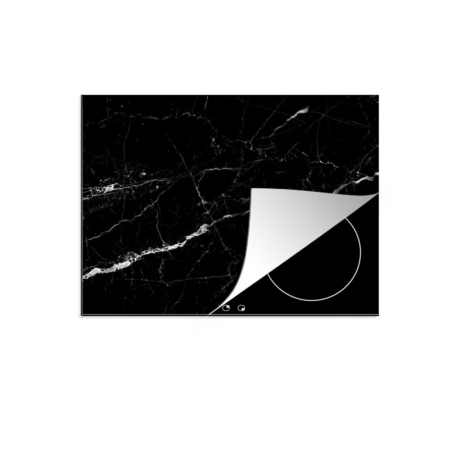 MuchoWow Herdblende-/Abdeckplatte Marmor - Schwarz - Marmoroptik - Weiß - Luxus - Stein, Vinyl, (1 tlg), 60x52 cm, Mobile Arbeitsfläche nutzbar, Ceranfeldabdeckung Marmor - Weiß - Schwarz