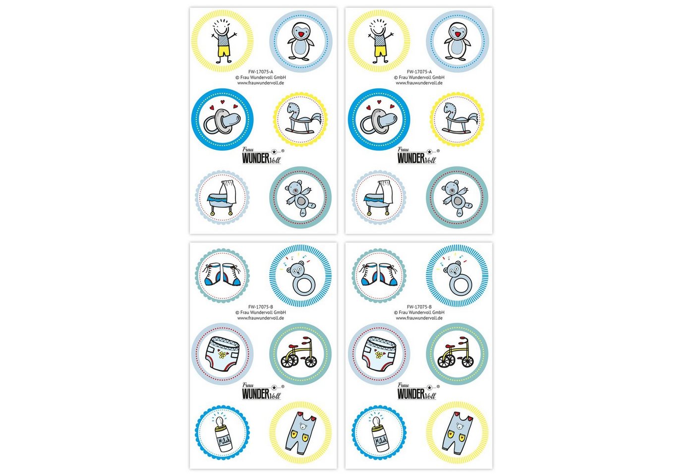 Thumbnail - Frau WUNDERVoll Sticker 48 Aufkleber Baby Shower Junge