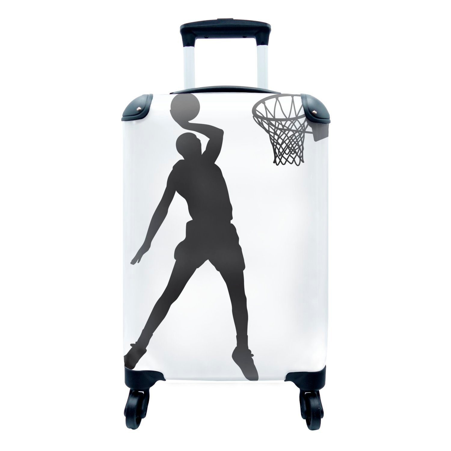 MuchoWow Handgepäckkoffer Eine Illustration der Silhouette eines Basketballspielers, der, 4 Rollen, Reisetasche mit rollen, Handgepäck für Ferien, Trolley, Reisekoffer