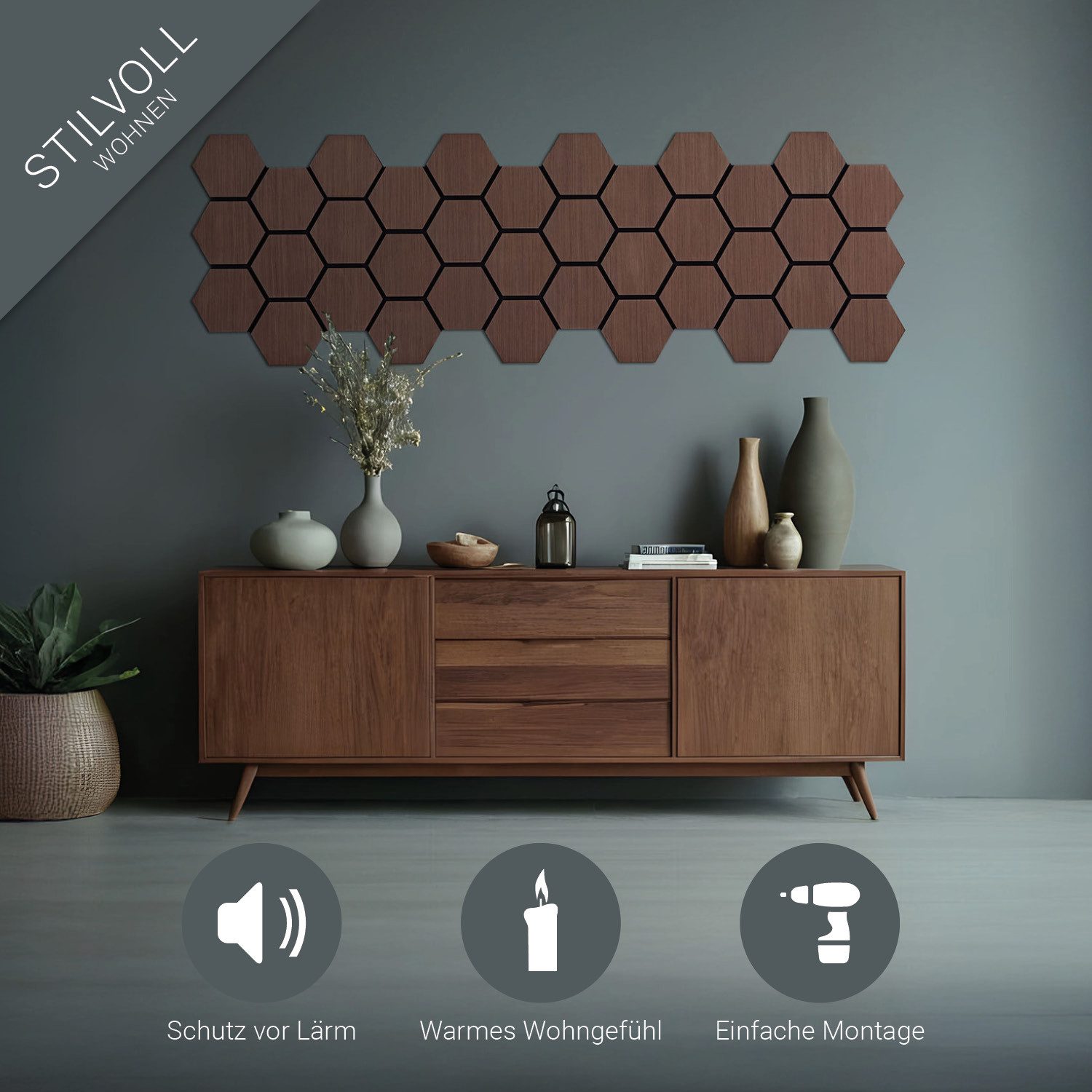 Homestyle4u Wandpaneel je 76x62 cm Hexagon günstig online kaufen
