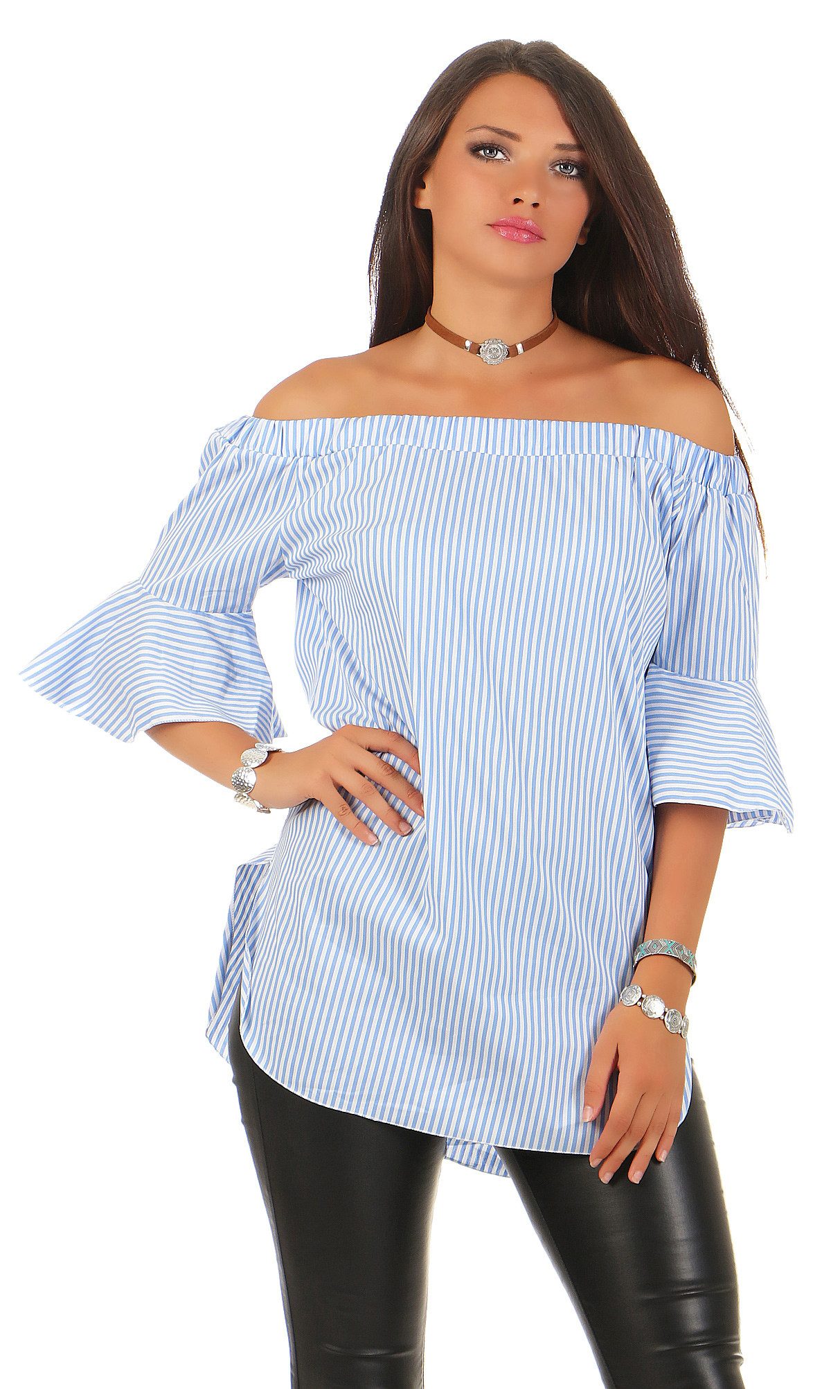 Mississhop Carmenbluse Stilvolles Off-Shoulder Oberteil mit Glockenärmeln