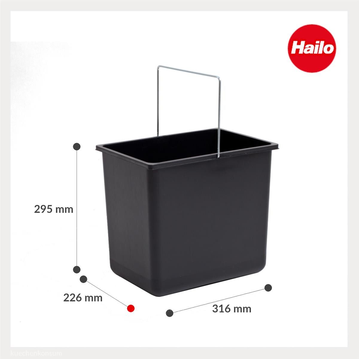 Hailo Einbaumülleimer Hailo Inneneimer 1086239 schwarz 18 L 316 x 226 x 286 mm mit Henkel – Bild 3 von 4