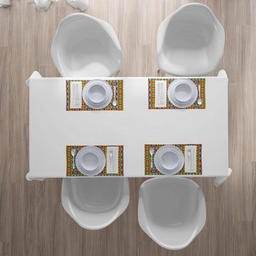 Platzset, Waschbare Stoff Esszimmer Küche Tischdekorations Digitaldruck, Abakuhaus, (4-teilig, 4 Teilig-St., Set aus 4x), Modern Bunte Quirky Design Kunst