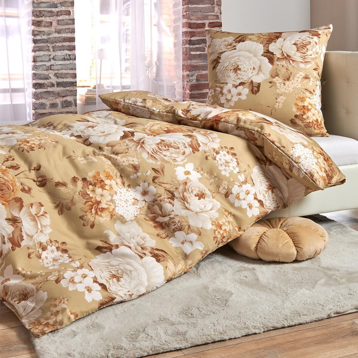 TRAUMSCHLAF Bettwäsche Rosi beige, Mako Satin, 2 teilig, weich und besonder günstig online kaufen