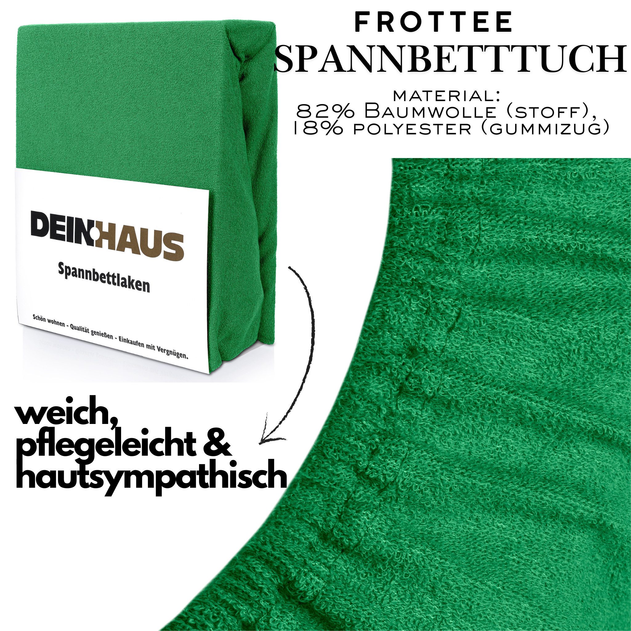 DH DEIN . HAUS Spannbettlaken Frottee SOFT, Baumwolle, Gummizug: rundum, (1 Stück), weich saugfähig atmungsaktiv Rundumgummi formstabil bis 20 cm – Bild 2 von 5
