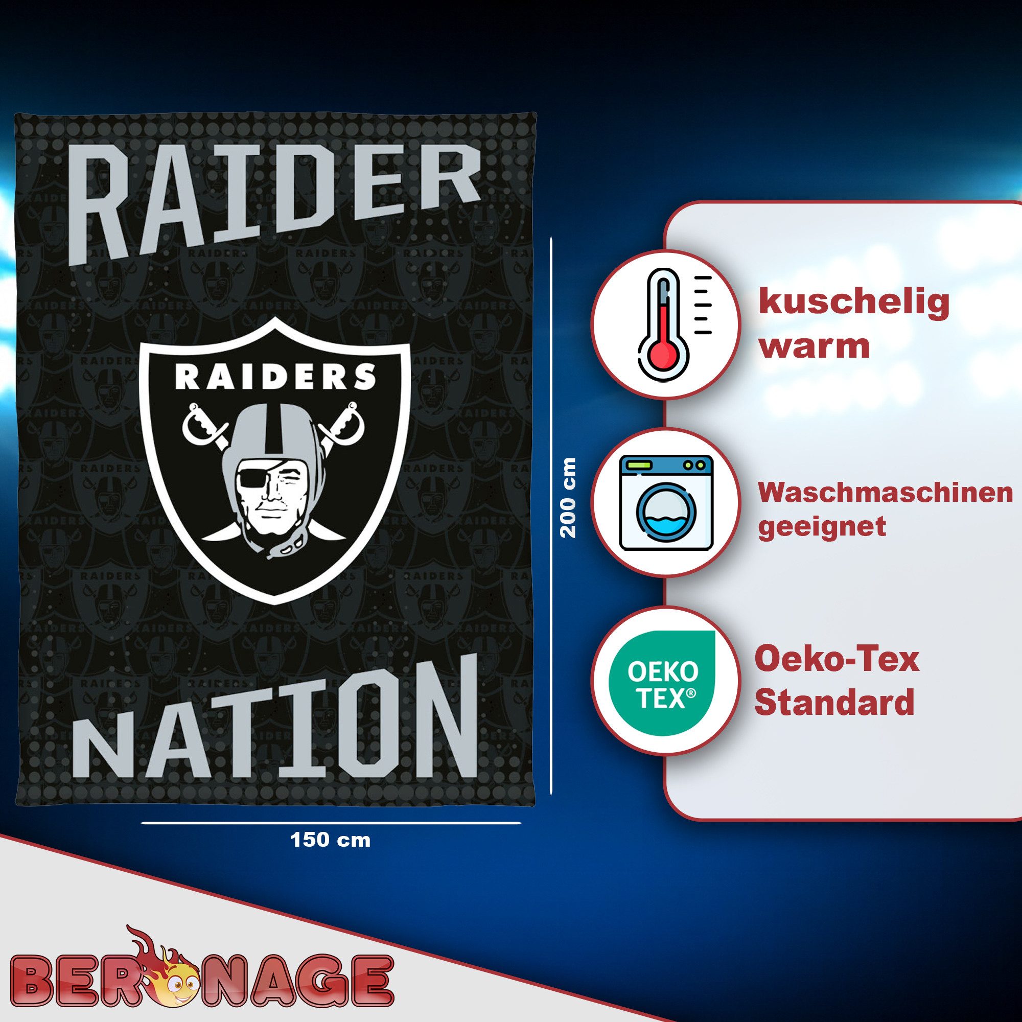 Wohndecke NFL Las Vegas Raiders Decke 150x200 cm Wellsoft Kuscheldecke Wohn günstig online kaufen
