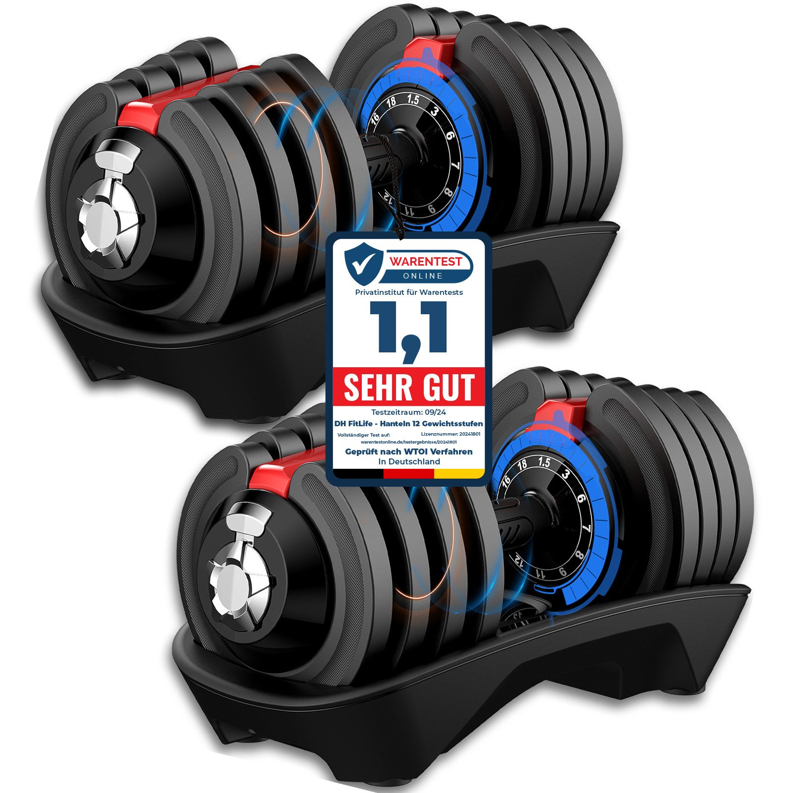 DH FitLife Hantel verstellbare Hanteln, 1,5 bis 18 KG mit 12 Gewichtsstufen, (ideal für Krafttraining & Fitness, ergonomische Hantel mit Schnellverstellung, Gusseisen Hantelscheiben), ideal für Muskelaufbau & Ganzkörpertraining