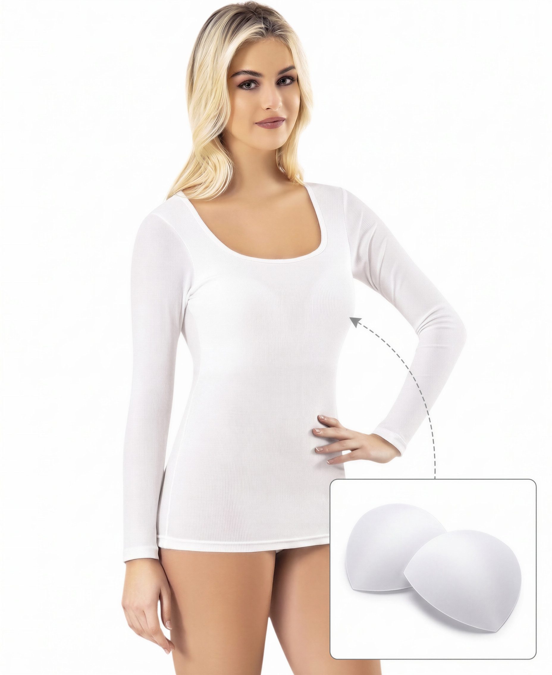 fashionshowcase Shirttop Damen Langarmshirt Modal-Rippshirt mit Karree-Ausschnitt & Pads Modal-Komfort, Pads, enganliegend