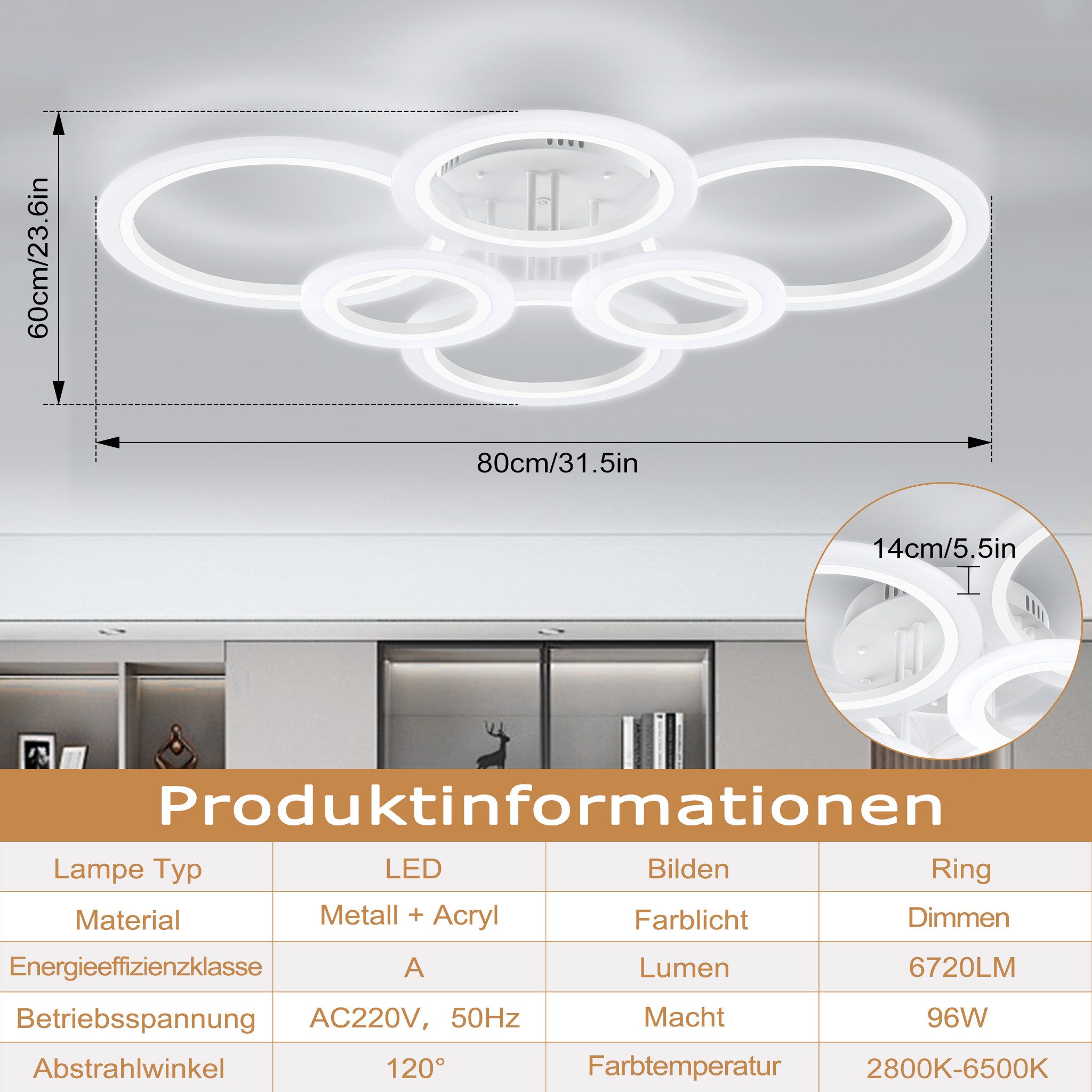 FIVMEN LED Deckenleuchte Deckenlampe Dimmbar mit Fernbedienung LED Lampen, günstig online kaufen