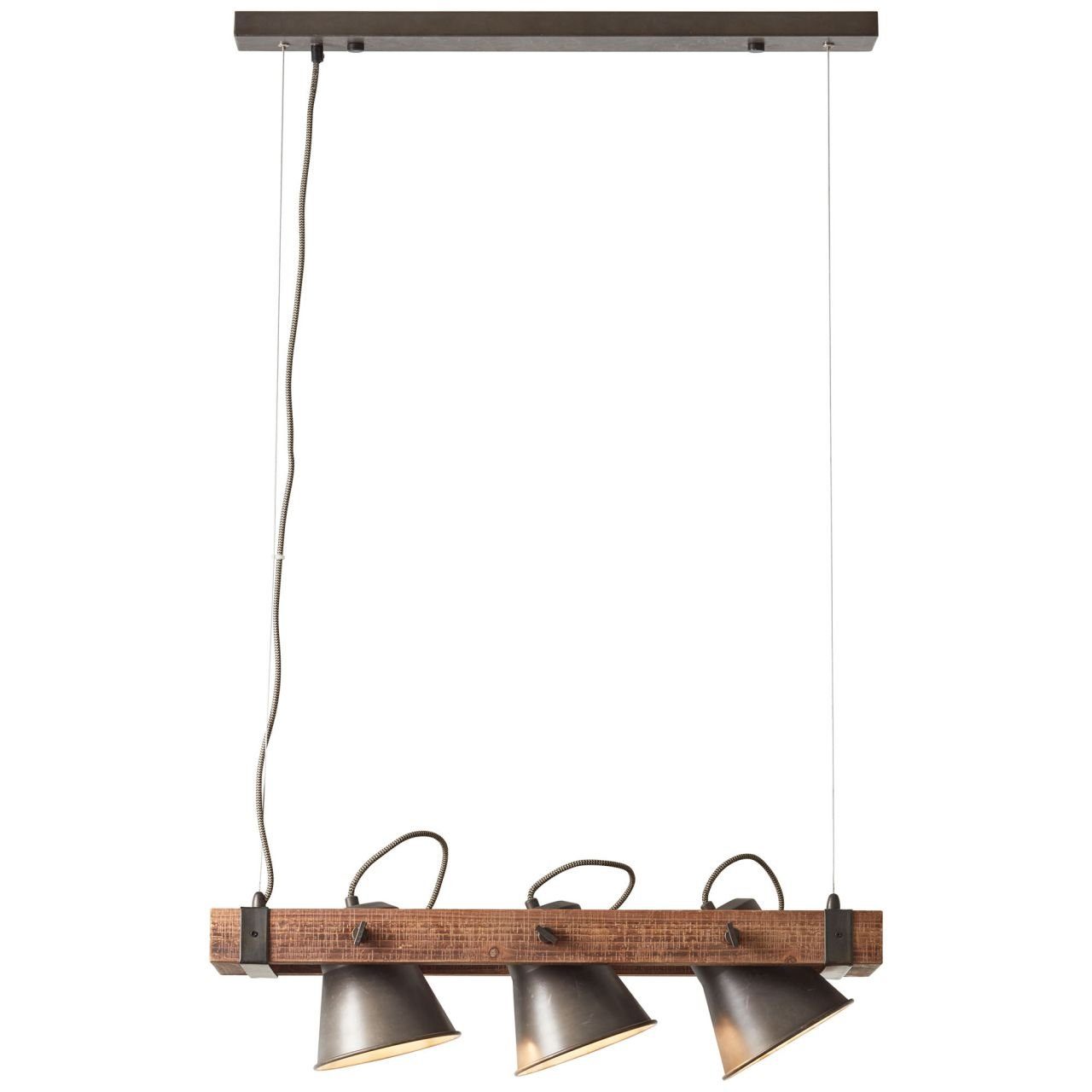 Brilliant Pendelleuchte Plow, Lampe Plow 3flg E27, 3x A60, g stahl/holz 10W, schwarz Pendelleuchte