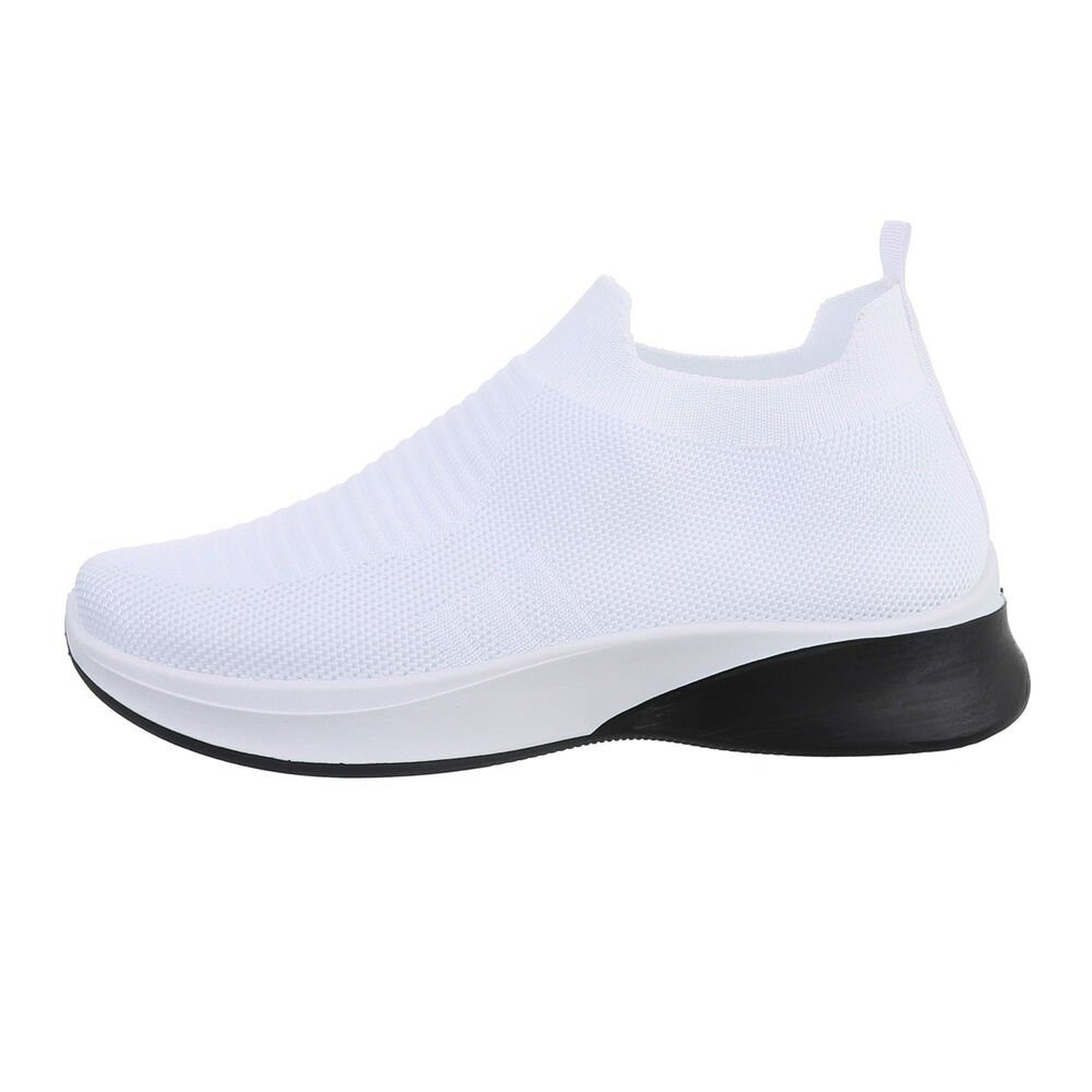 Damen Flach Sneaker Low Low-Top in Freizeit Sneakers Ital-Design Weiß