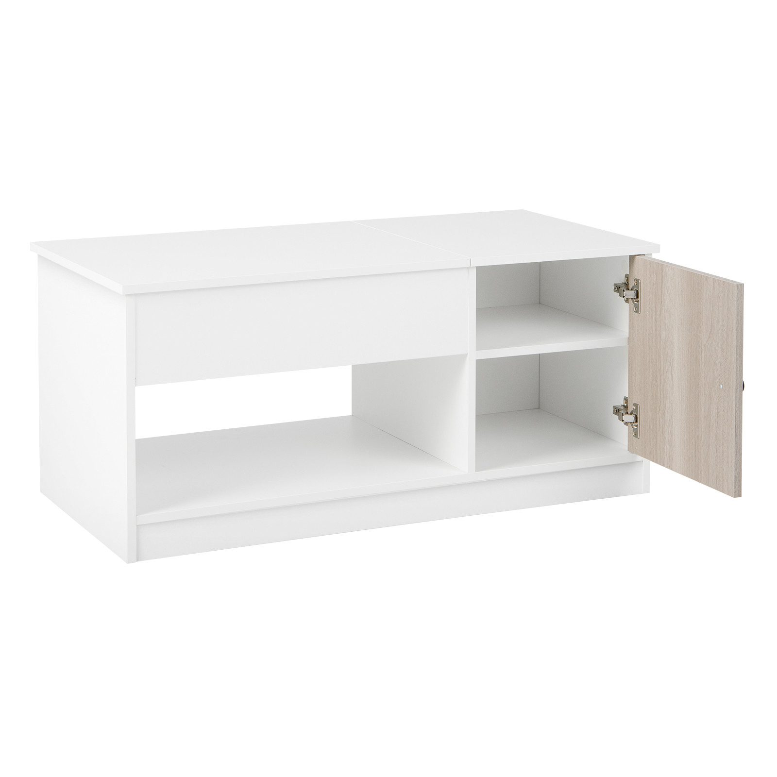 COSTWAY Couchtisch, höhenverstellbar, mit Stauraum, Holz, weiß, 100x50x45cm