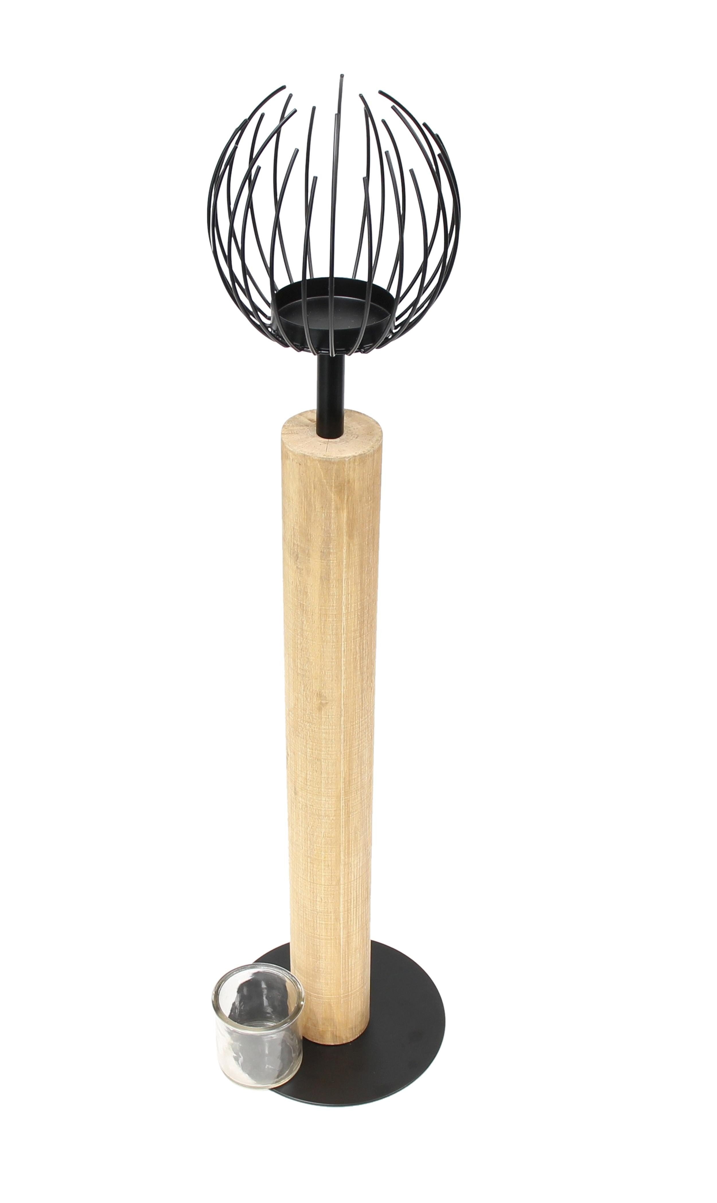 Frank Flechtwaren Windlicht Windlichtsäule Kugel Holz & Metall 85cm