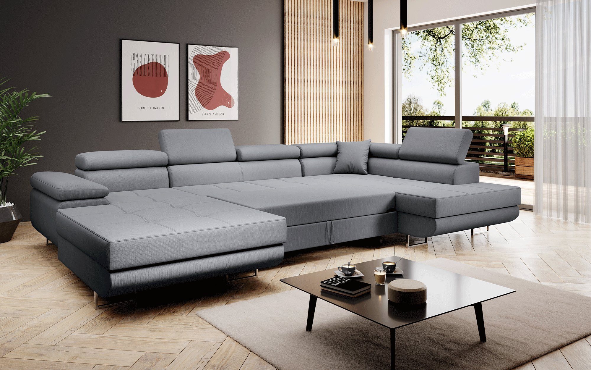 Baidani Sofa Sofa Matera mit Aufbau - Schlaf und Grau inkl. (Stoff), Klappfunktion