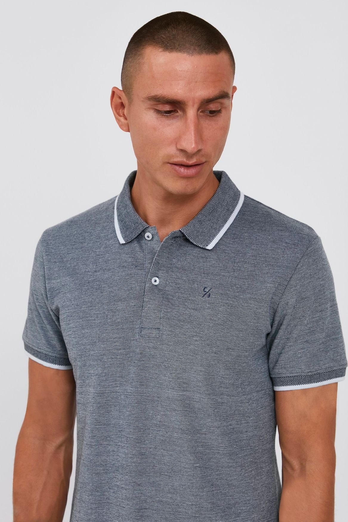 Baumwolle Kurzarm Fit Poloshirt 4411 Friday Regular Polo TRISTAN Casual Grau-Blau Shirt Hemd Basic in Golf