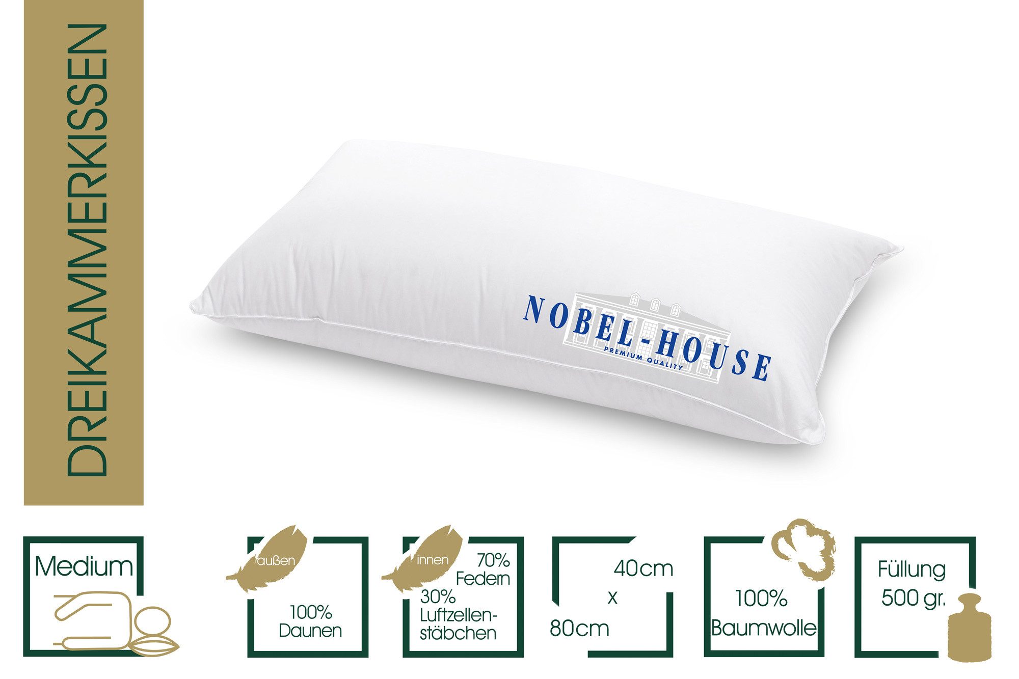 HANSKRUCHEN Daunenkissen Nobel House, Füllung: 70% günstig online kaufen