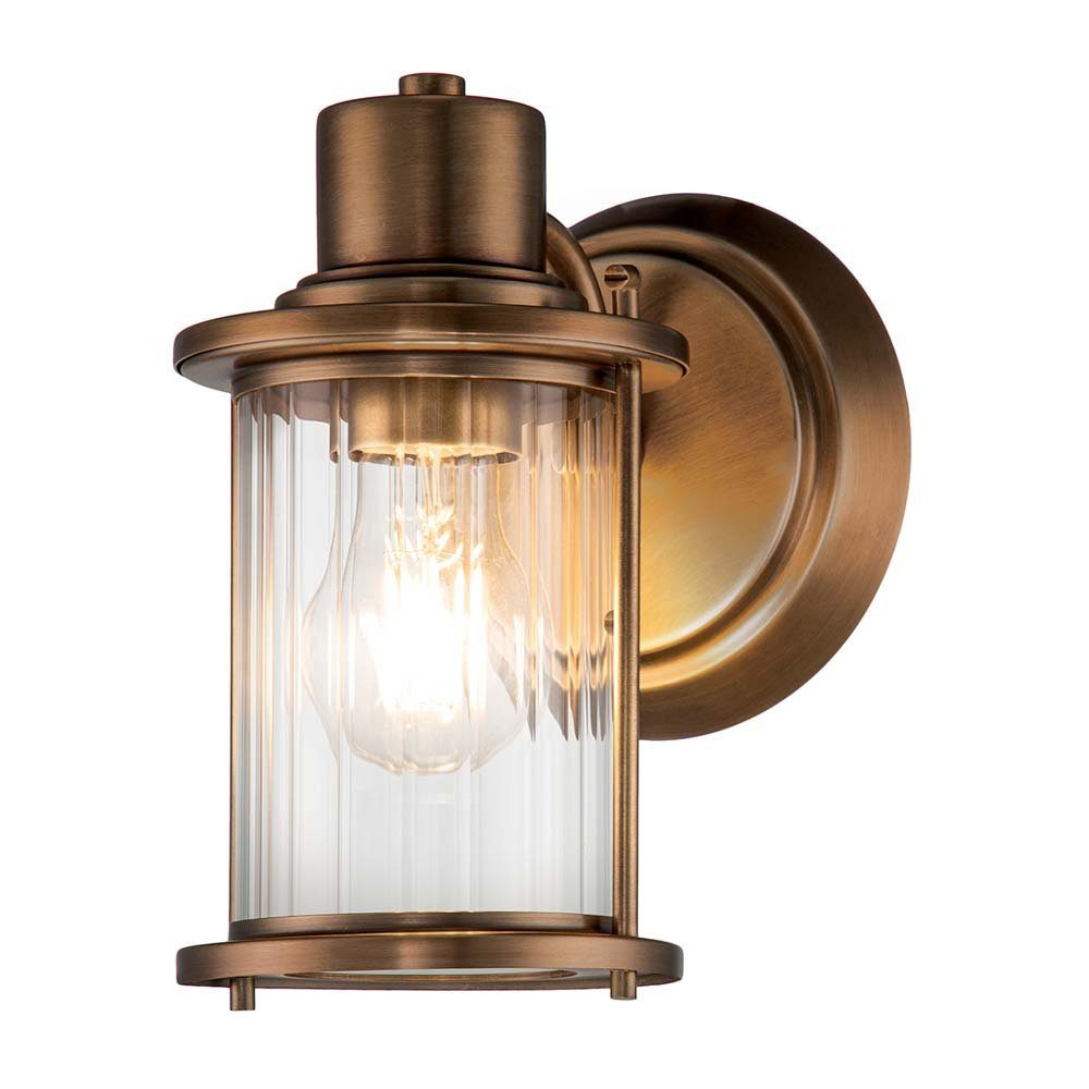 Elstead LIGHTING Wandleuchte, Leuchtmittel nicht inklusive, Wandlaterne Badezimmerleuchte Wandlampe IP44 Stahl alt-messing Glas