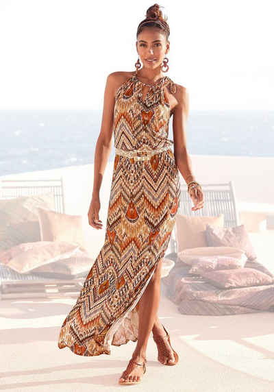 LASCANA Maxikleid mit modischem Ausschnitt im Ethnoprint, Sommerkleid, Strandkleid