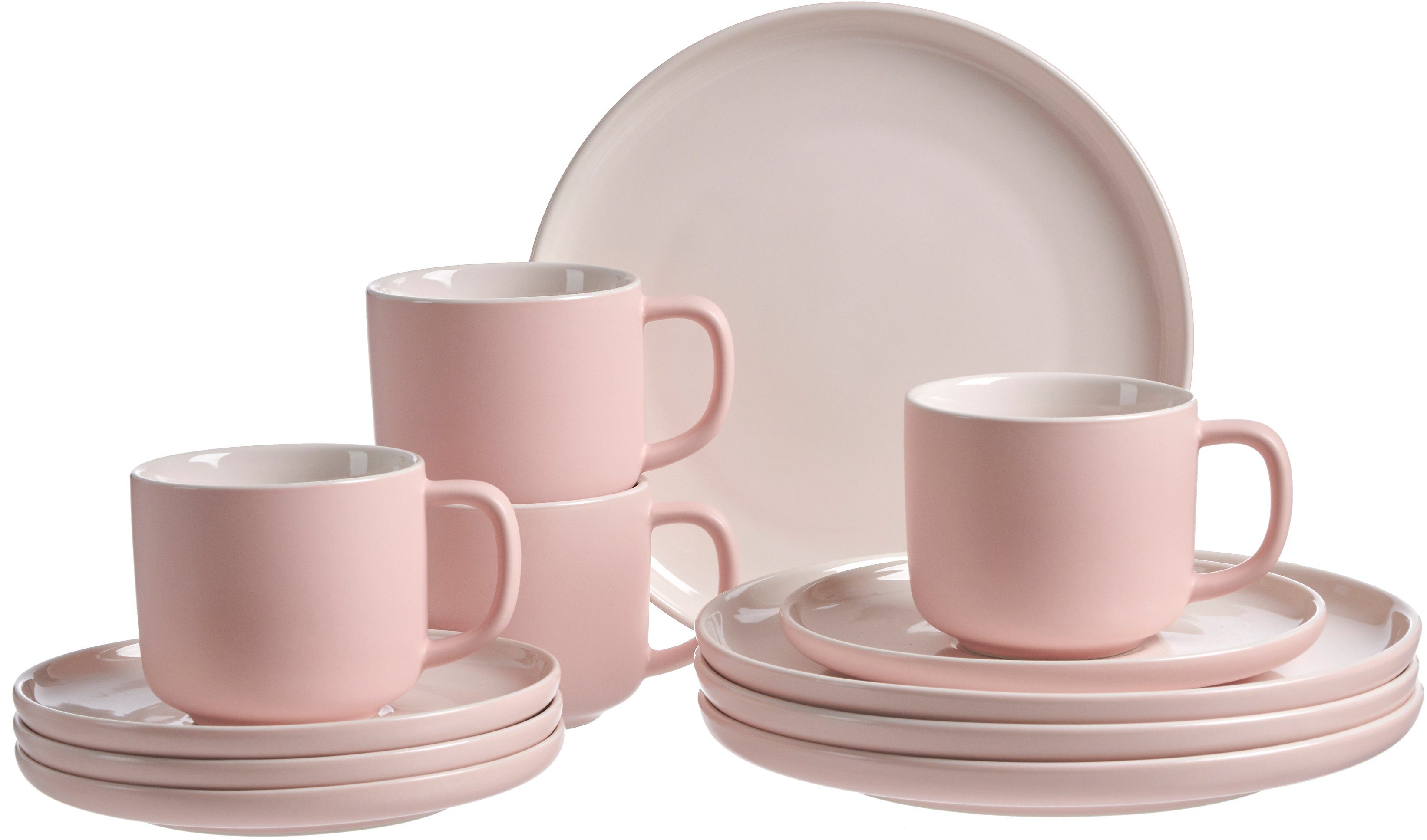 Ritzenhoff & Breker Kaffeeservice Geschirr-Set, Service Jasper (12-tlg), 4 Personen, Steinzeug, Scandic Style, 12 Teile, für 4 Personen rosa