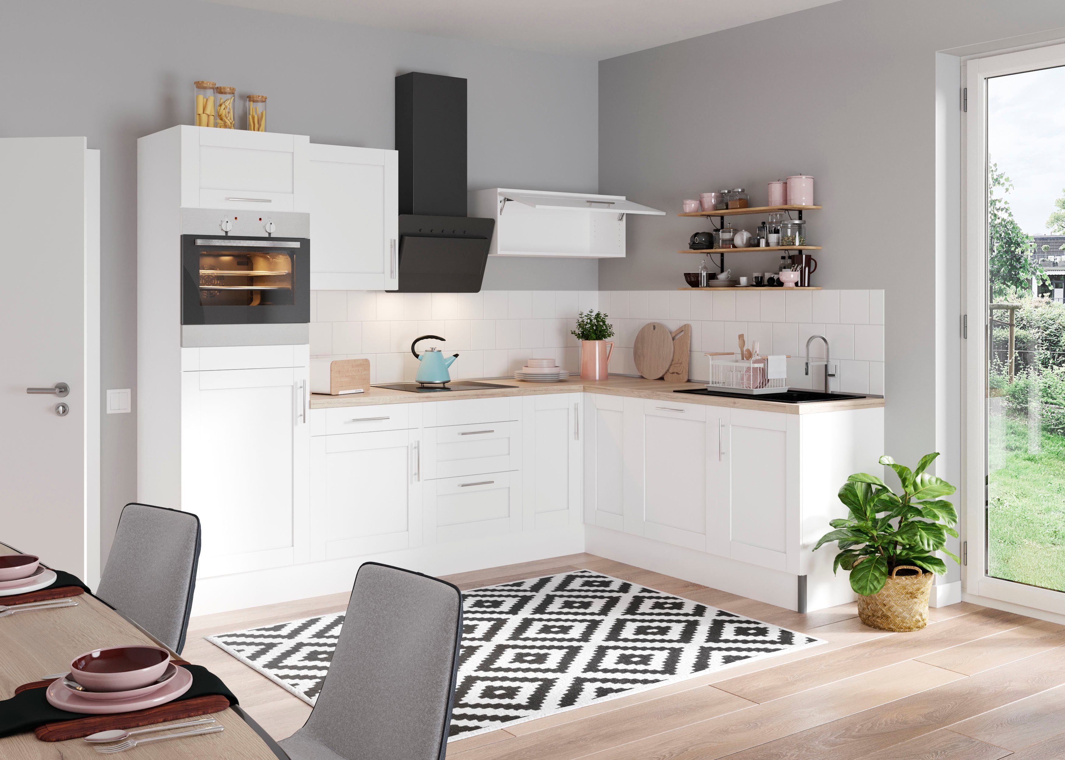 KOCHSTATION Küche KS-Ahus, 200 x 270 cm breit, wahlweise mit E-Geräten, Soft Close Funktion